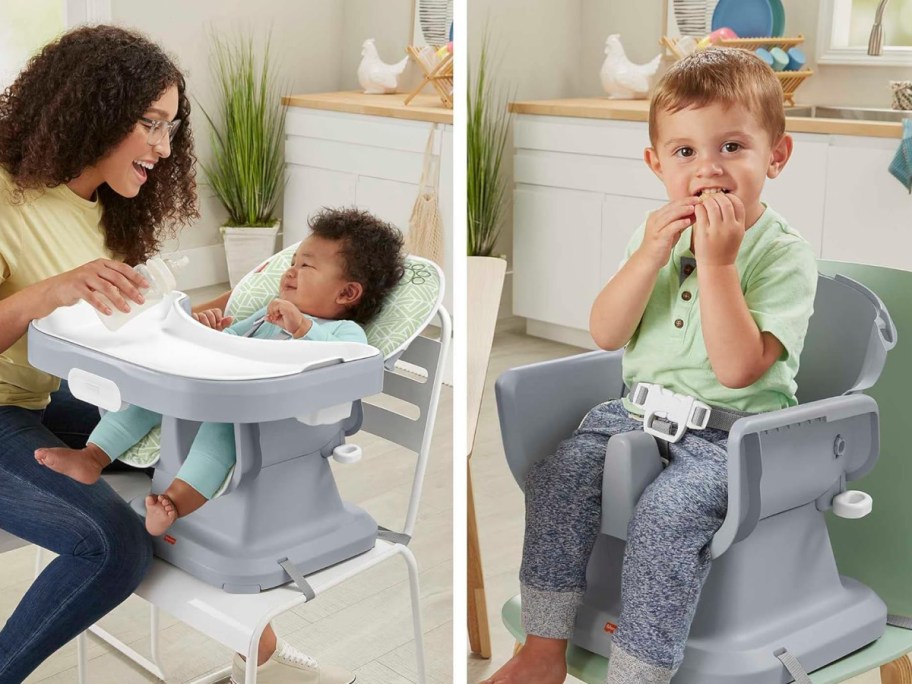 baby and toddler sitting om the same chair differently