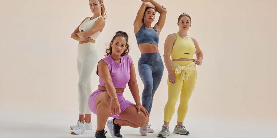 4 women wearing calia athletic tops and leggings 