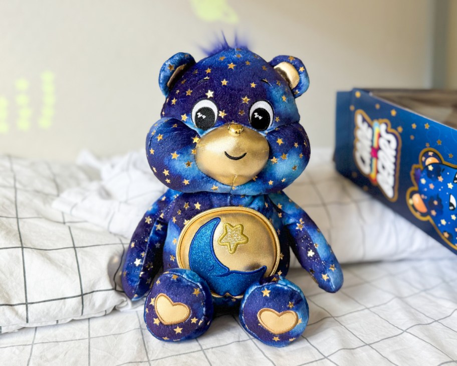 blue and gold light up care bear