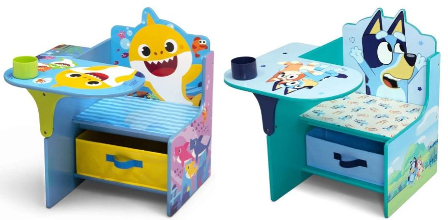 character chairs with babyshark and bluey displayed on them