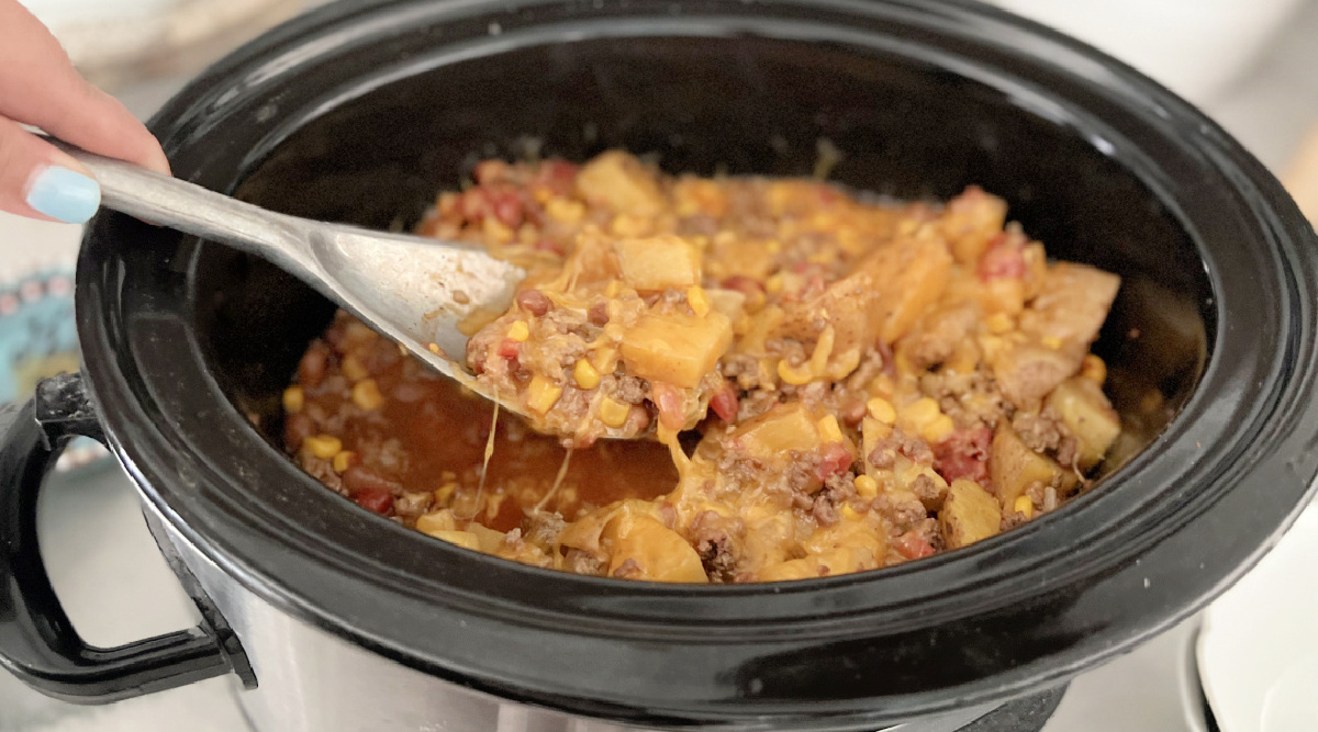 Crockpot Cowboy Casserole Made w/ Pantry Staples (Easy Comfort Food Recipe!)