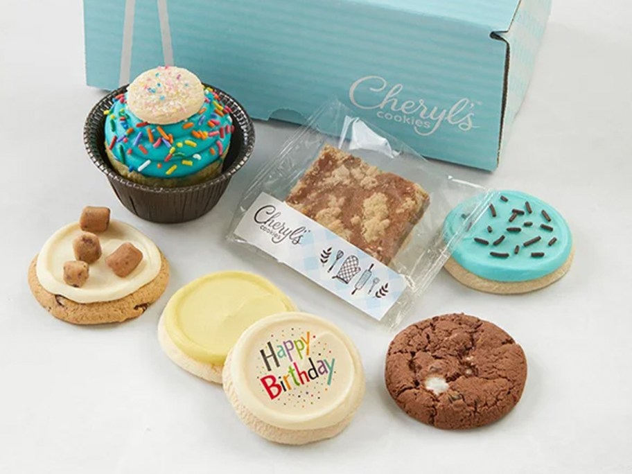 Cheryl's blue box of cookies and cupcakes 