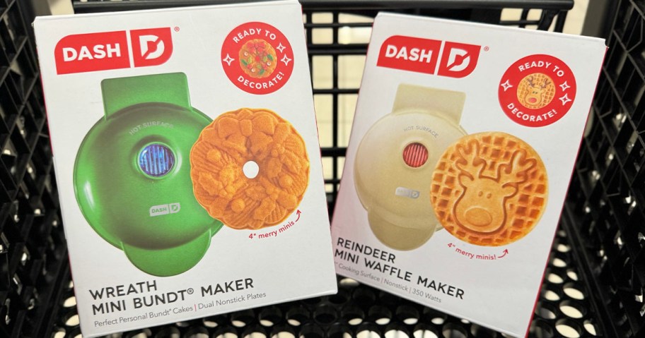 Dash Mini Wreath and Reindeer Waffle Maker in Cart 