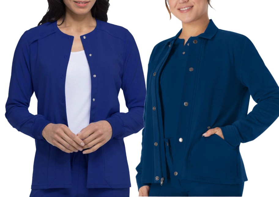 two women in blue scrub jackets