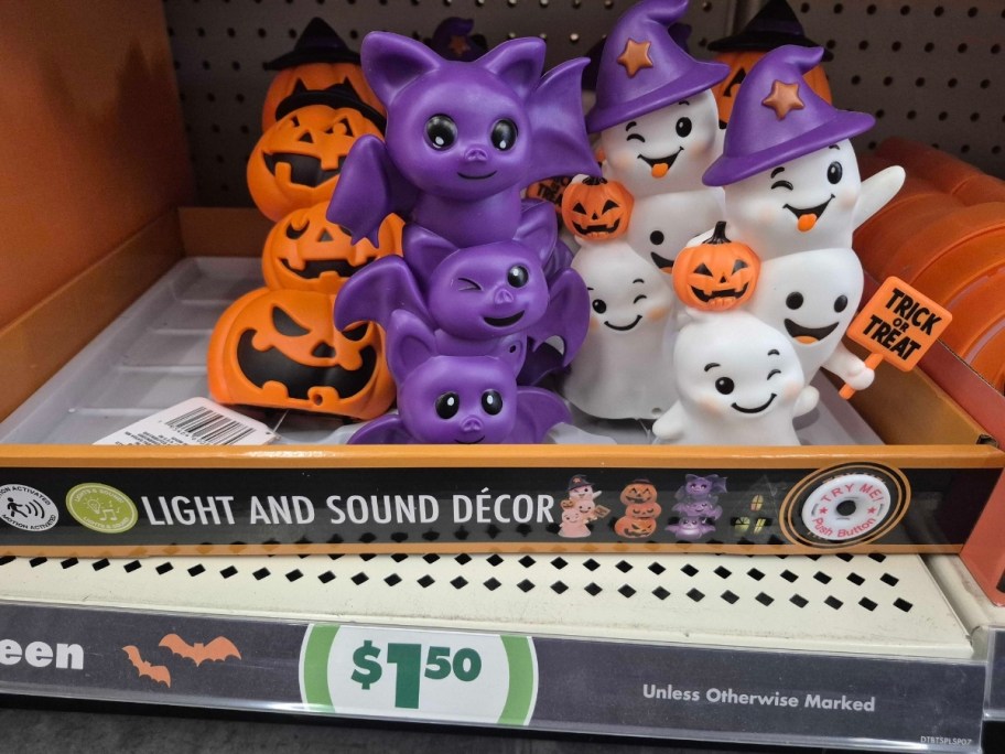 dollar tree halloween pumpkin, bat and ghost light and sound decor