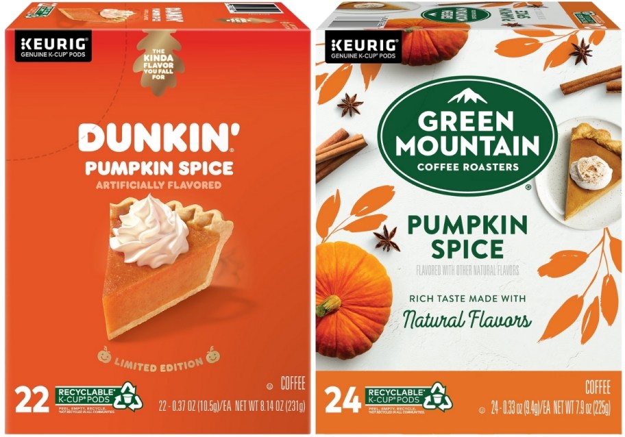 two boxes of pumpkin spice flavored coffee pods