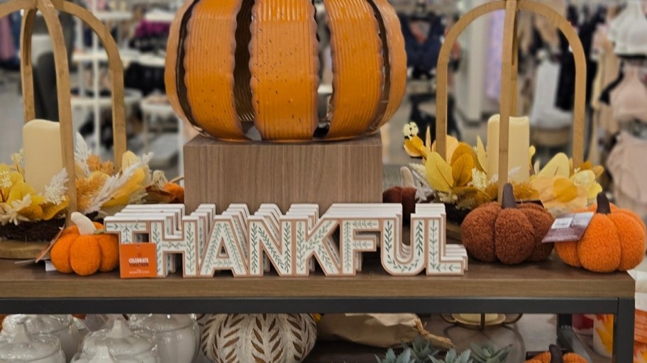 fal decor on a store display table
