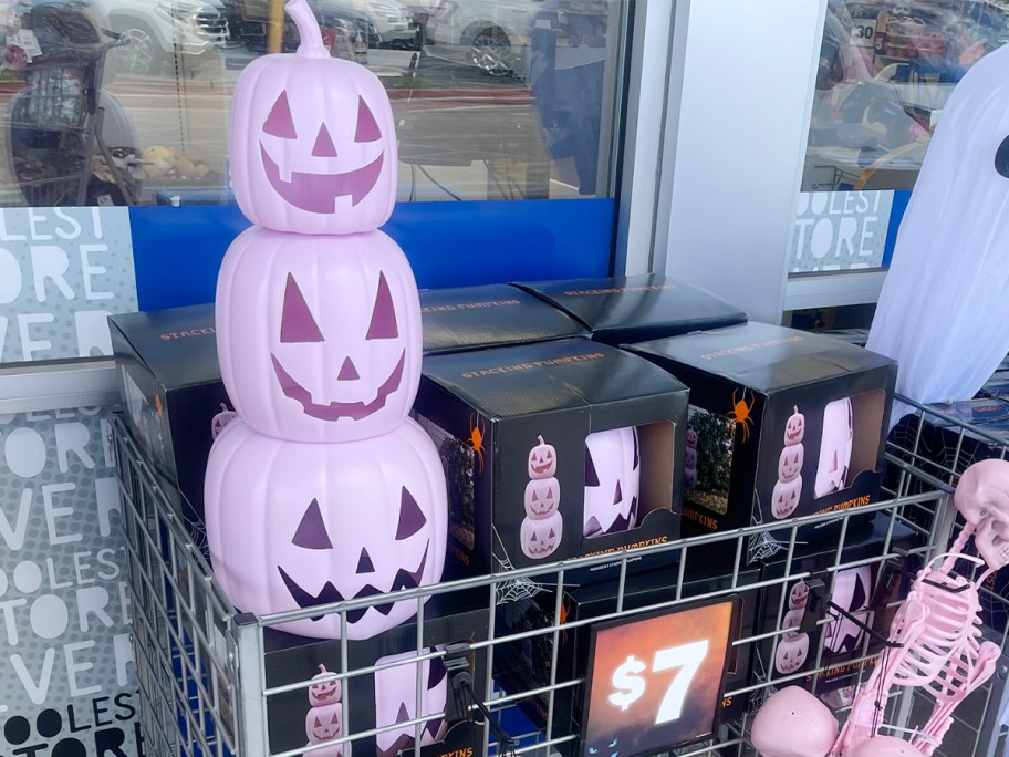 pink stacking pumpkin on boxes 