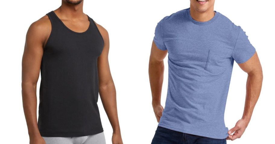 two men wearing hanes shirts