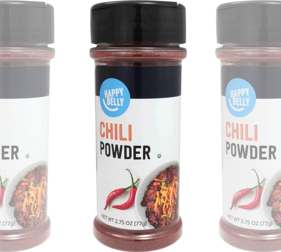 happy belly chili powder bottle stock image