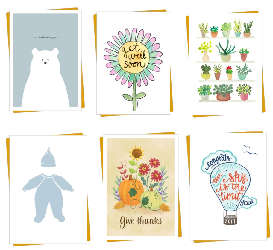 six variety greeting cards