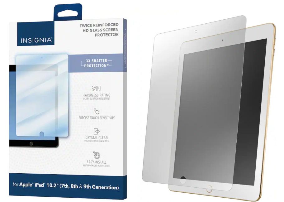 glass screen protector and packaging next to iPad