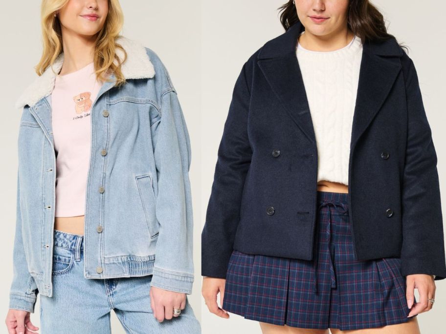 jean jacket and wool coat