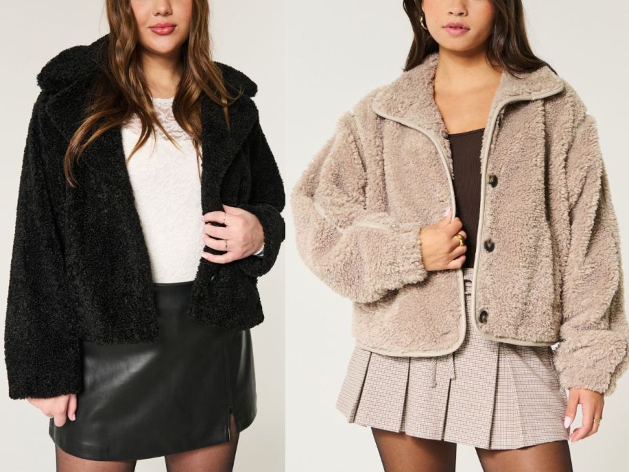 hollister sherpa peacoat and jacket in black and tawn