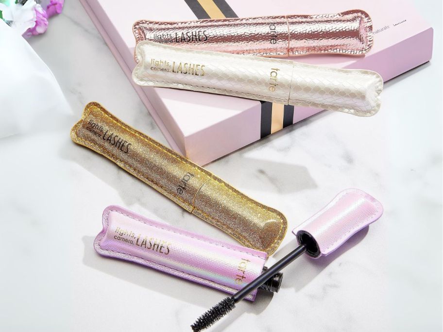 tarte Lights, Camera, Lashes 4-Piece Mascara Vault on counter