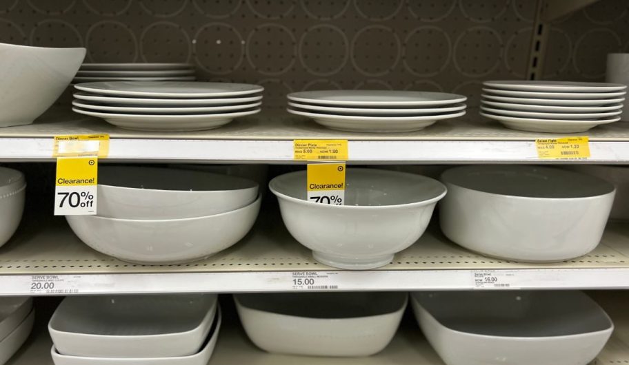 threshold serveware pieces on a store shelf