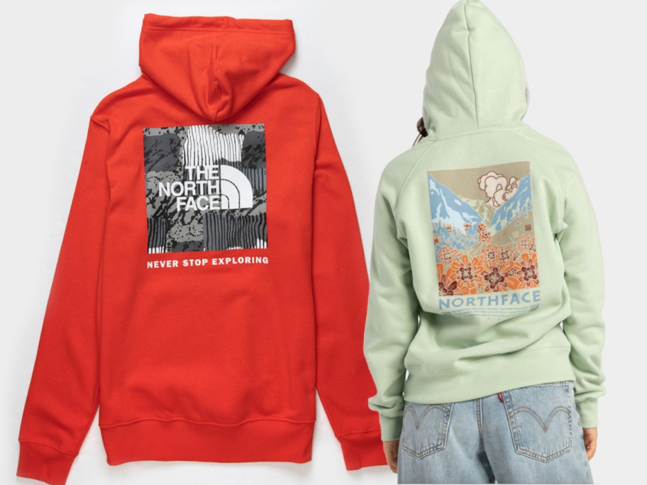 red and sage north face hoodies