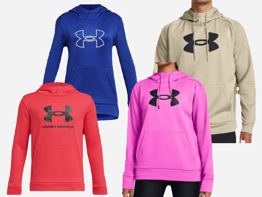 blue red pink and tan under armour logo hoodies