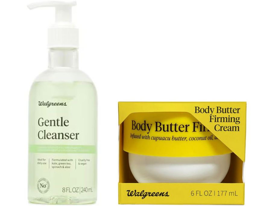 walgreens gentle cleanser and firming body butter stock images