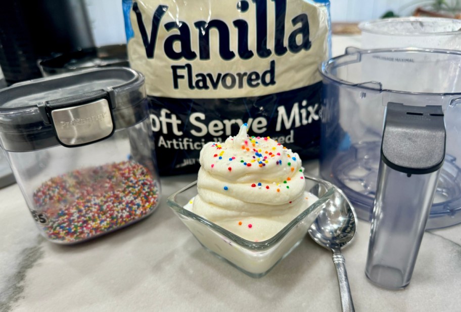 vanilla mix with display of the ice cream