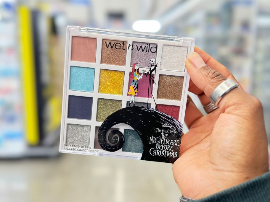 wet n wild Nightmare Before Christmas Eye & Face Palette in hand in store