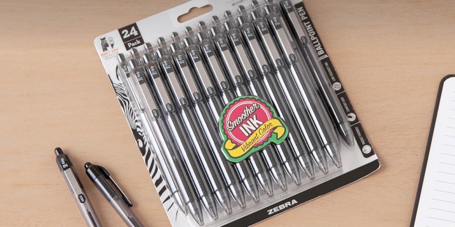black zebra pens 24 count pack on table with pens