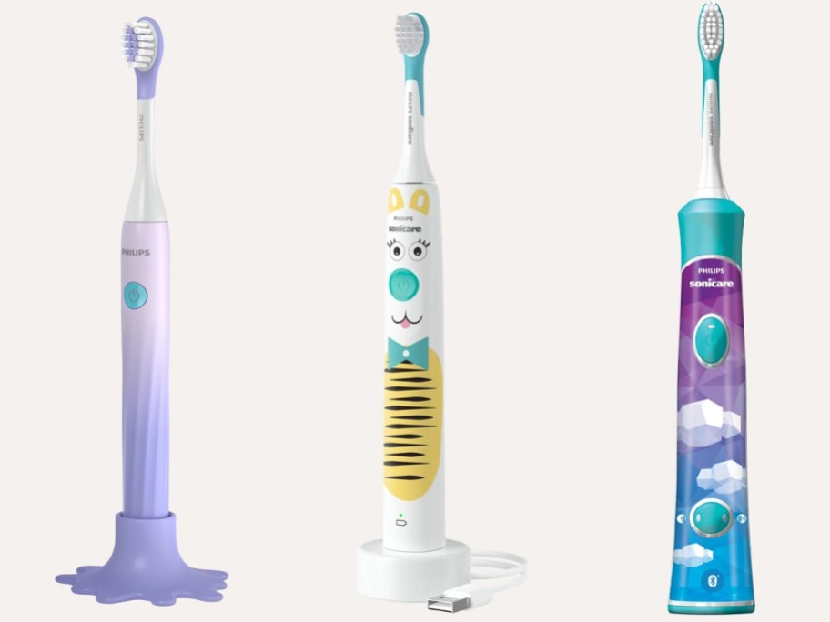 three different kids Philips Sonicare Toothbrushes