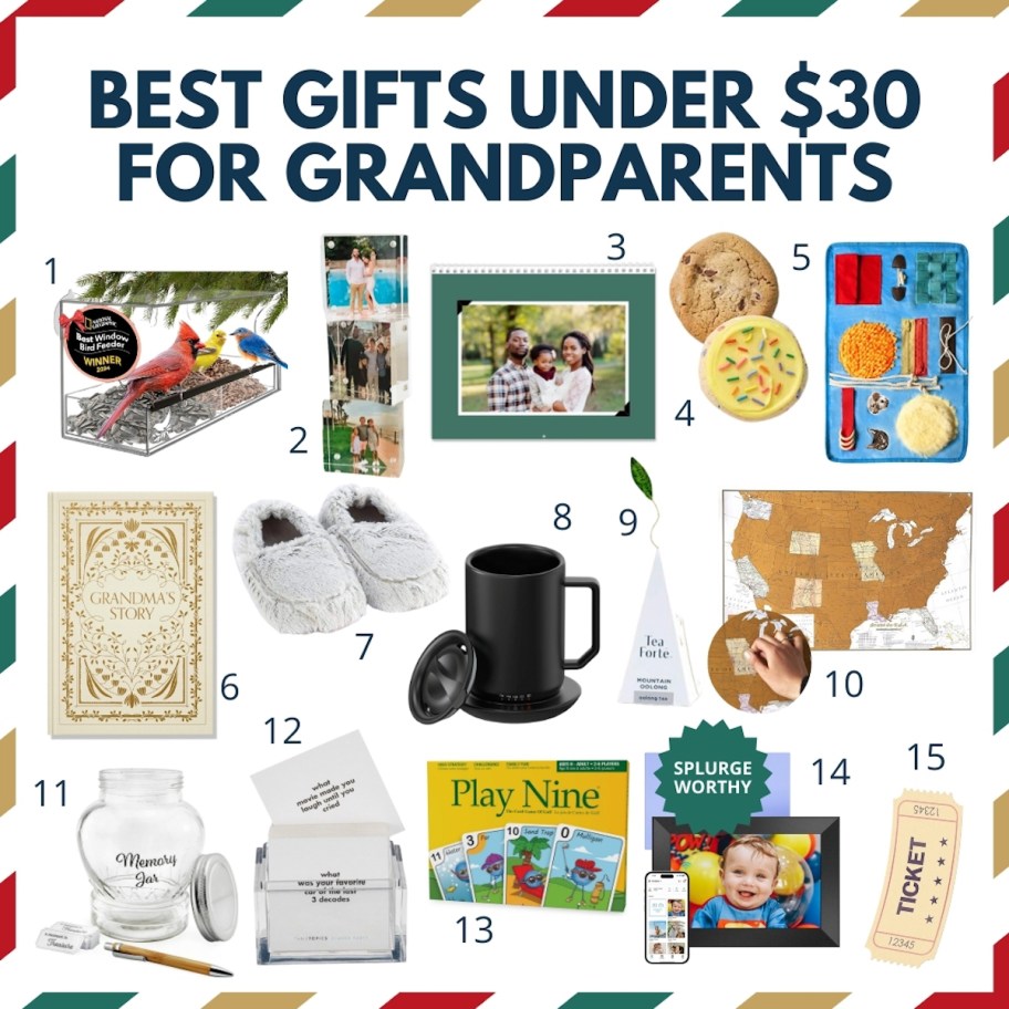 best gifts for grandparents collage graphic with various gift ideas