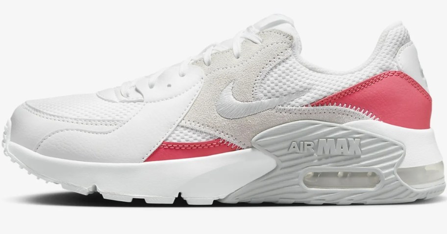 women's Nike Air Max shoe in white with grey and pink accents