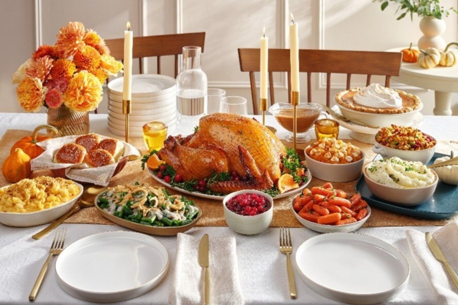 thanksgiving dinner on dining room table