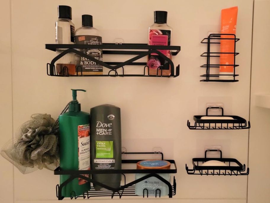 Amazon Adhesive Shower Caddy Set in a shower