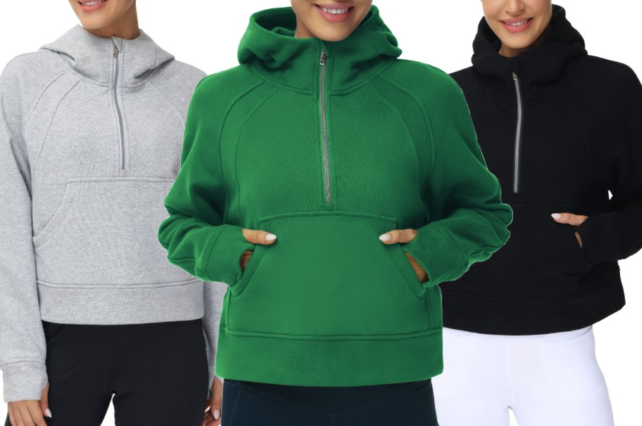 Amazon halfzip sweaters in gray and green