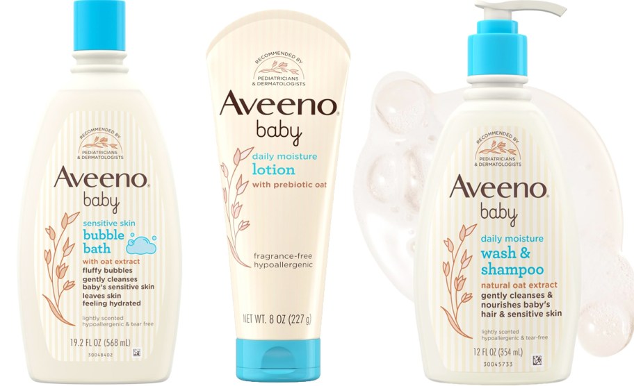 3 bottles of aveeno baby wash and lotions