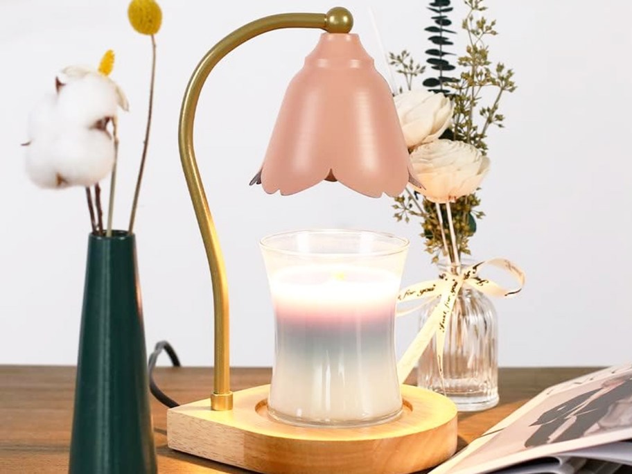 pink flower shaped candle warmer lamp