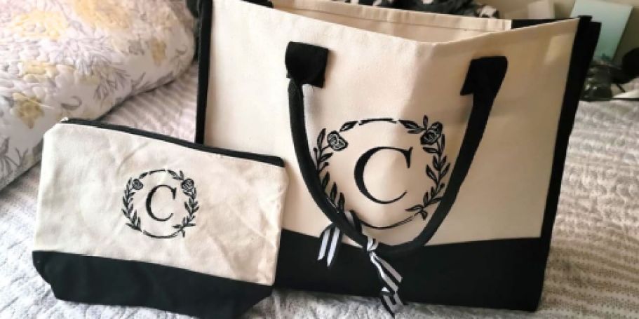 Initial Canvas Tote Bag Set Only $11.69 on Amazon | Perfect Teacher or Bridesmaid Gift