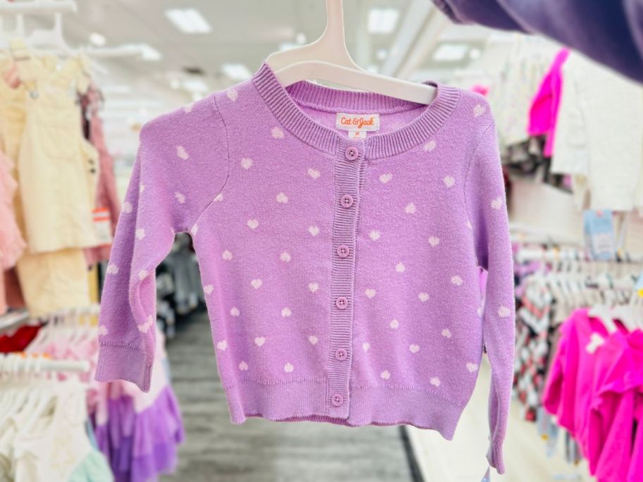 Cat & Jack Purple w Hearts Cardigan