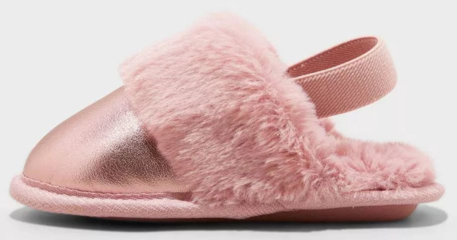 A pink Cat & Jack Toddler Lila Metallic Scuff Slippers