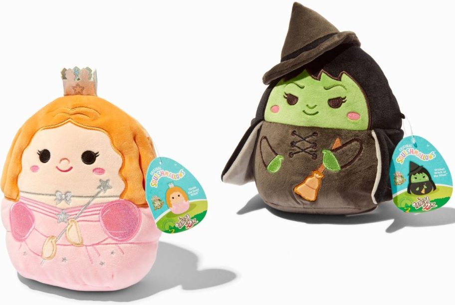 Stock images of a Glinda and Wicked Witch Squishmallow