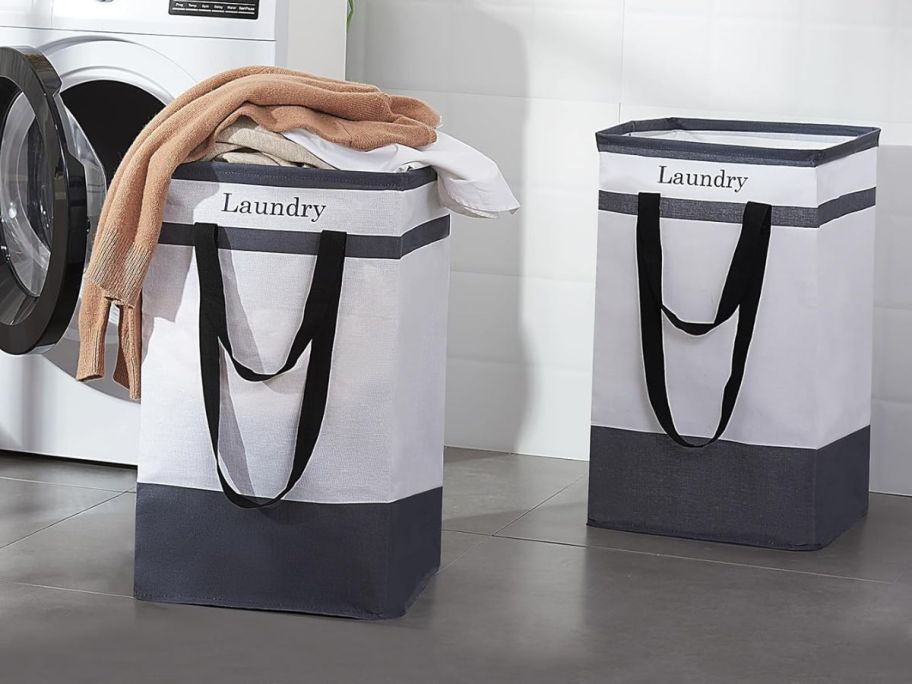 Foldable 78L Laundry Basket Laundry Room 2 Pack Black