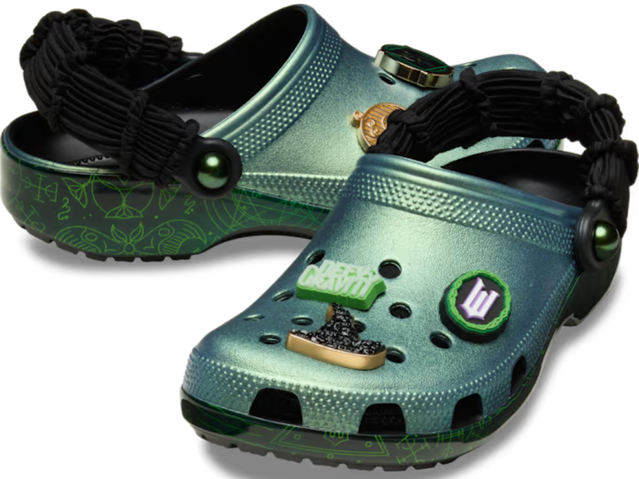 pair of green Wicked-inspired Crocs