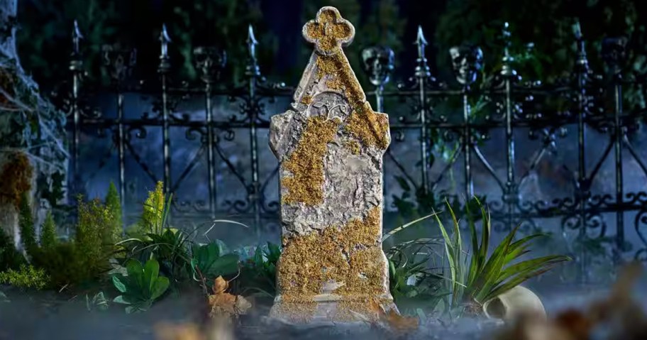 tombstone in yard