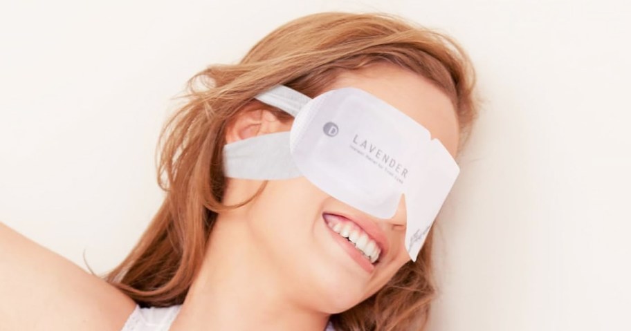 woman wearing a lavender eye mask