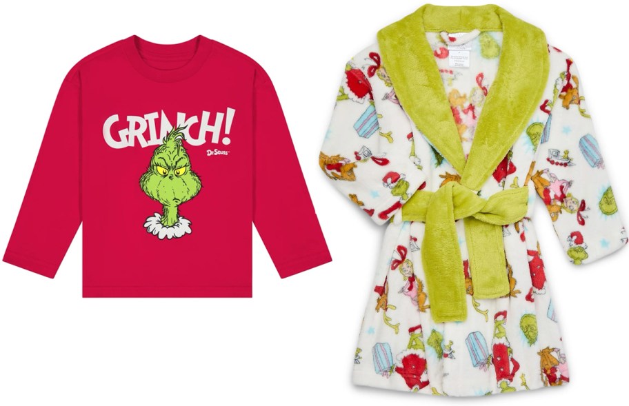 Dr. Seuss The Grinch Christmas Toddler Unisex Long Sleeve T-Shirt and Dr. Seuss The Grinch Toddler Robe