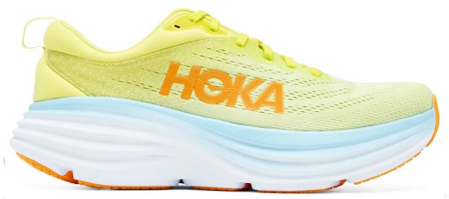 light yellow hoka running shoe