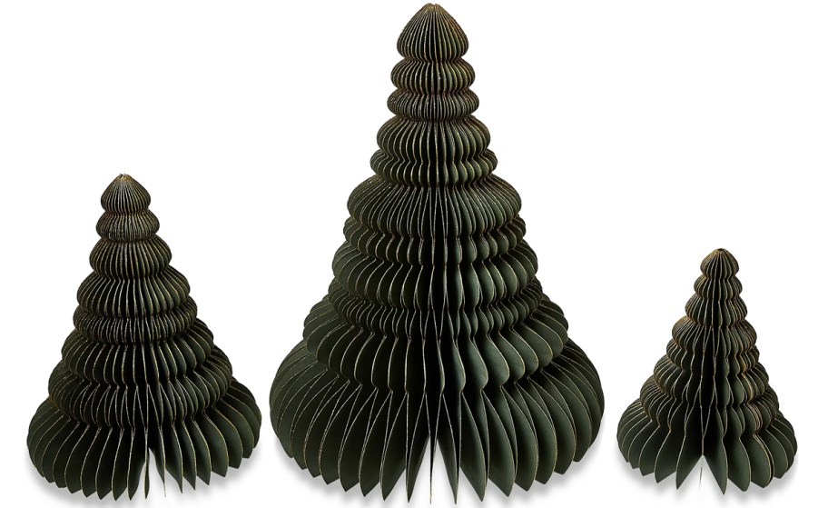 three green paper honeycomb trees