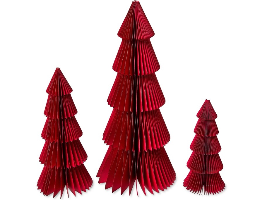 three red paper honeycomb trees