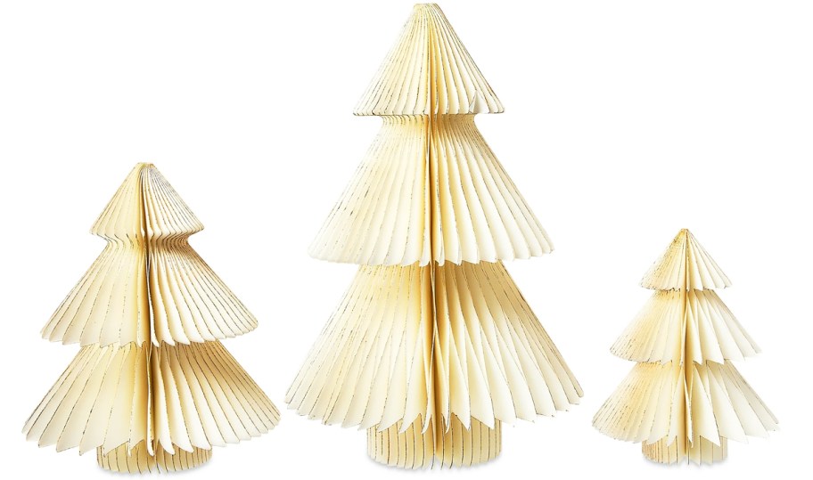 three white paper honeycomb trees