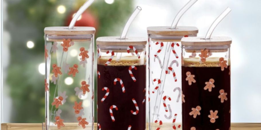 Gingerbread Man & Candy Cane Glass Cups 4-Pack Only $14 on Walmart.com