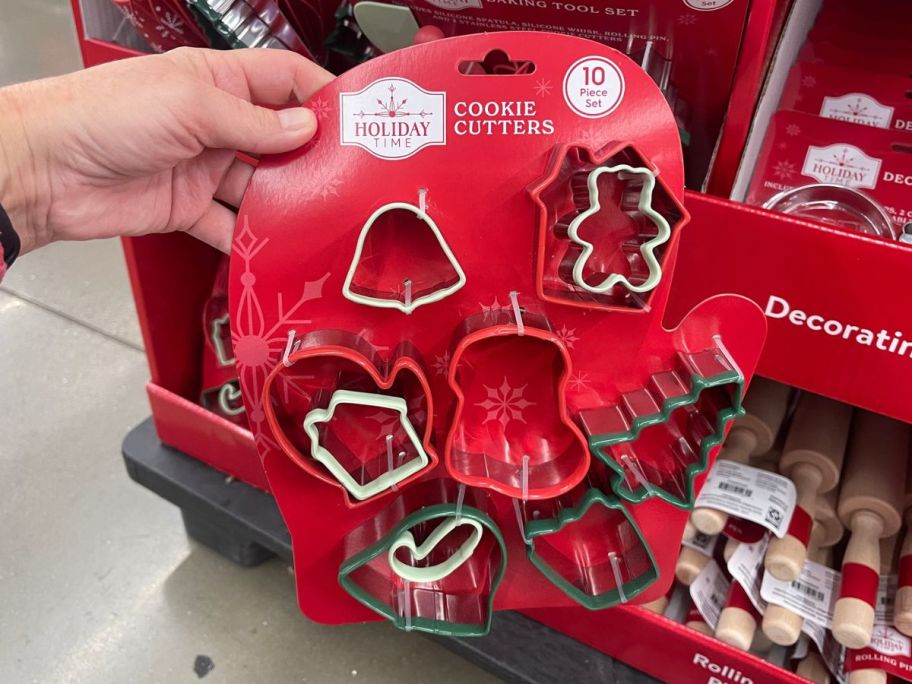hand holding Holiday Time cookie cutter at the store