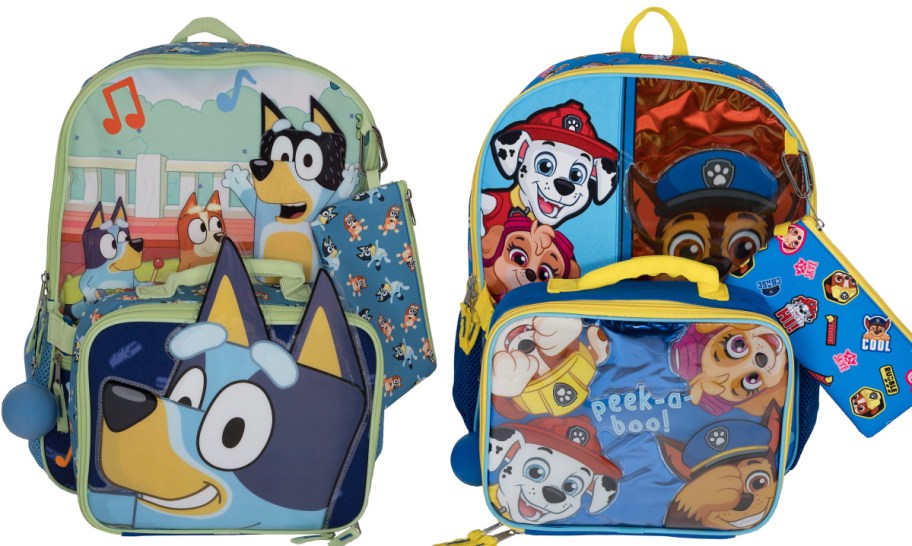 Kids backpacks in bluey and paw patrol